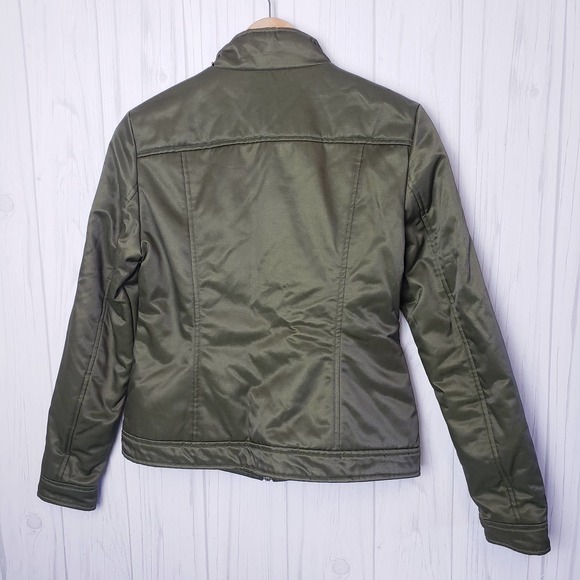 NWT Love Moschino EU 40 Satin Look Padded Jacket Pockets Full Zip In Olive Green - Picture 2 of 11
